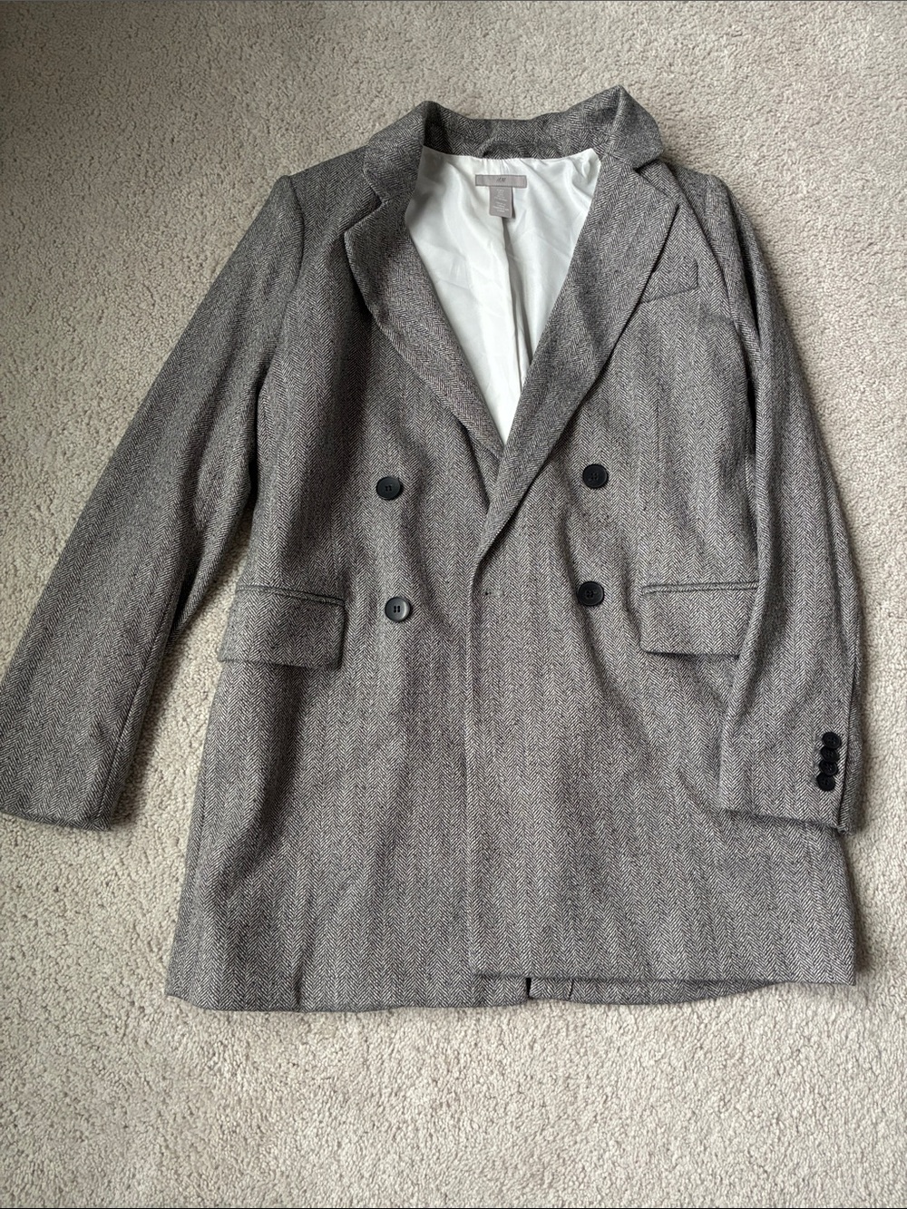 H&M size S Double-Breasted Herringbone coat/ Blazer - Gray